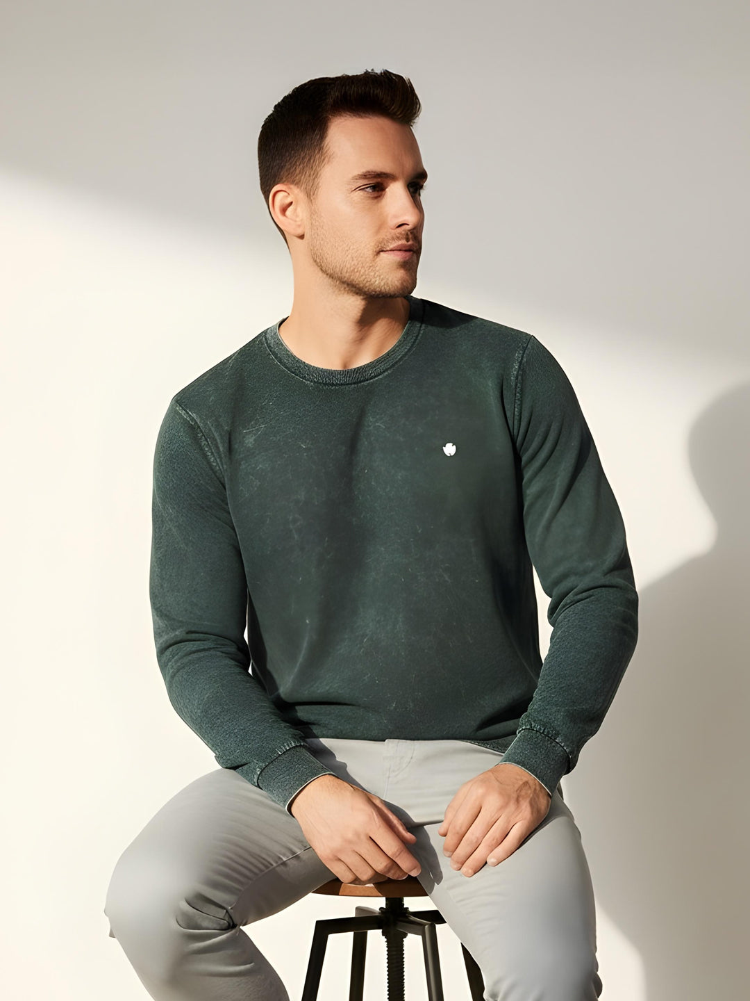 Acid Wash Olive Solid Sweater