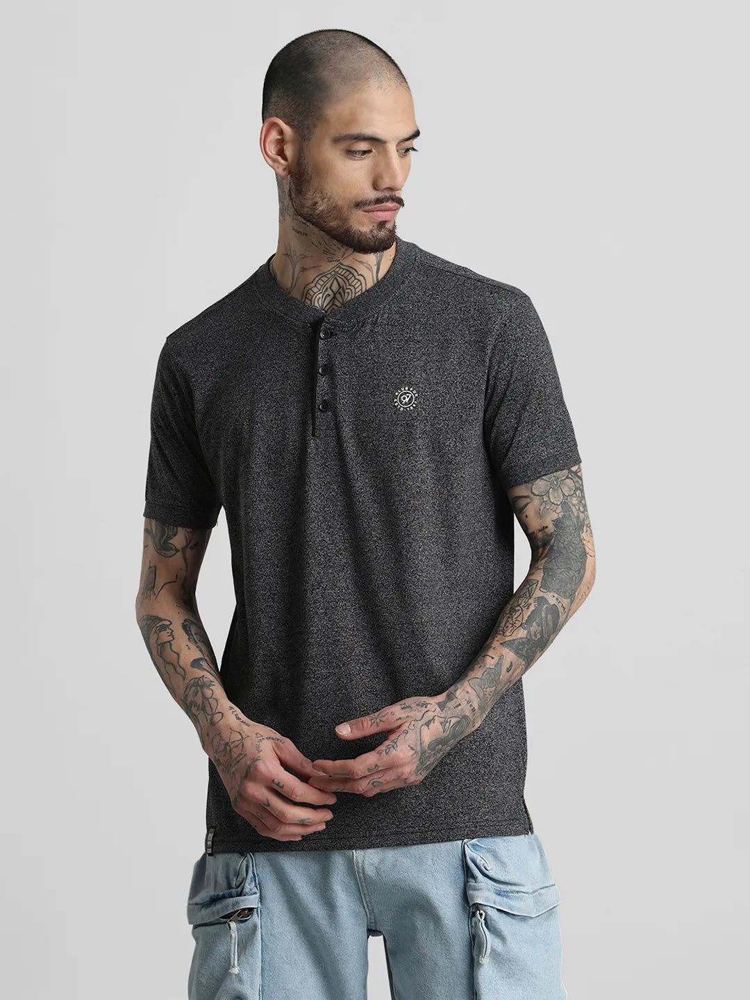 Black Solid Henley T-Shirt