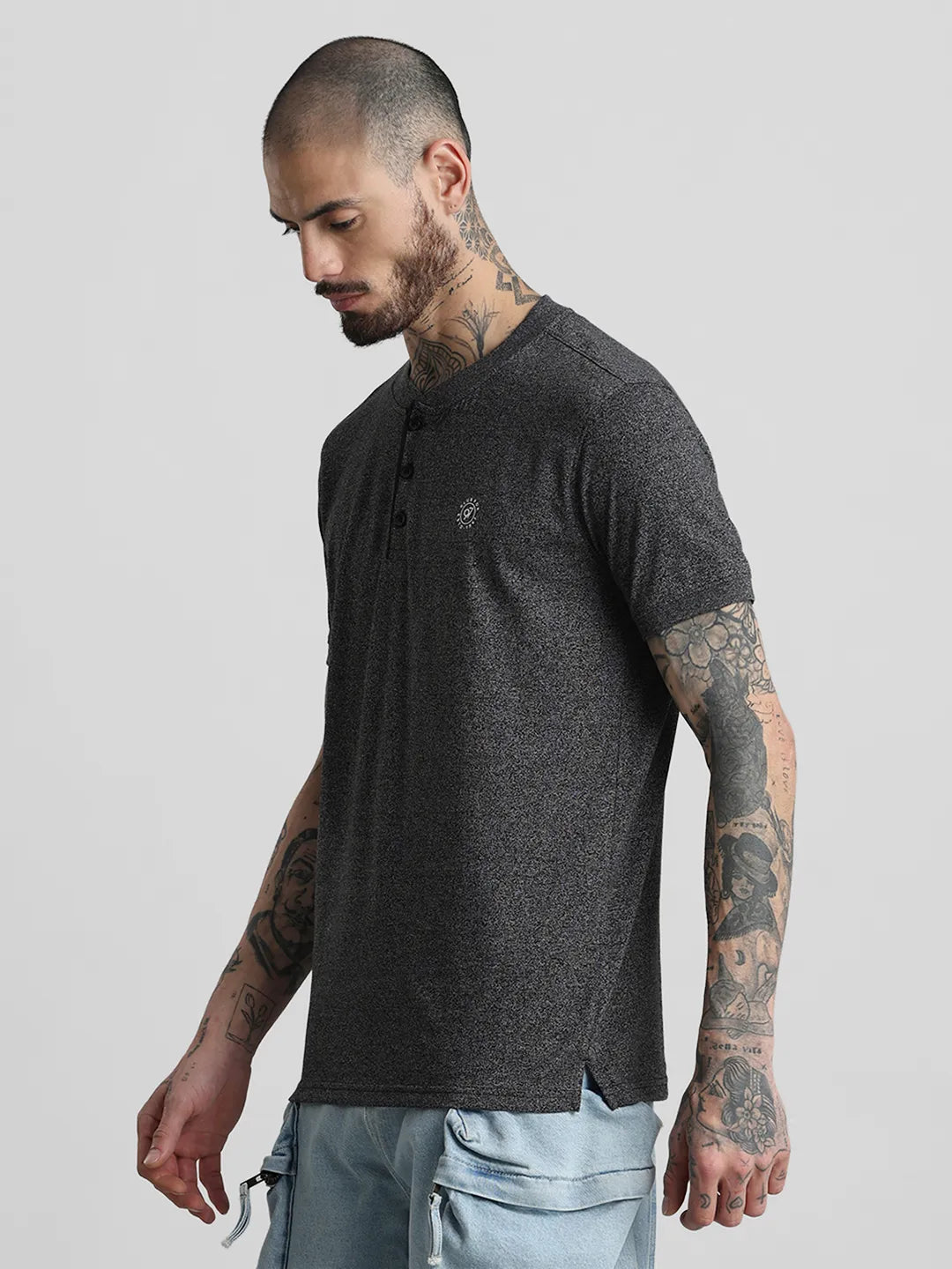 Black Solid Henley T-Shirt