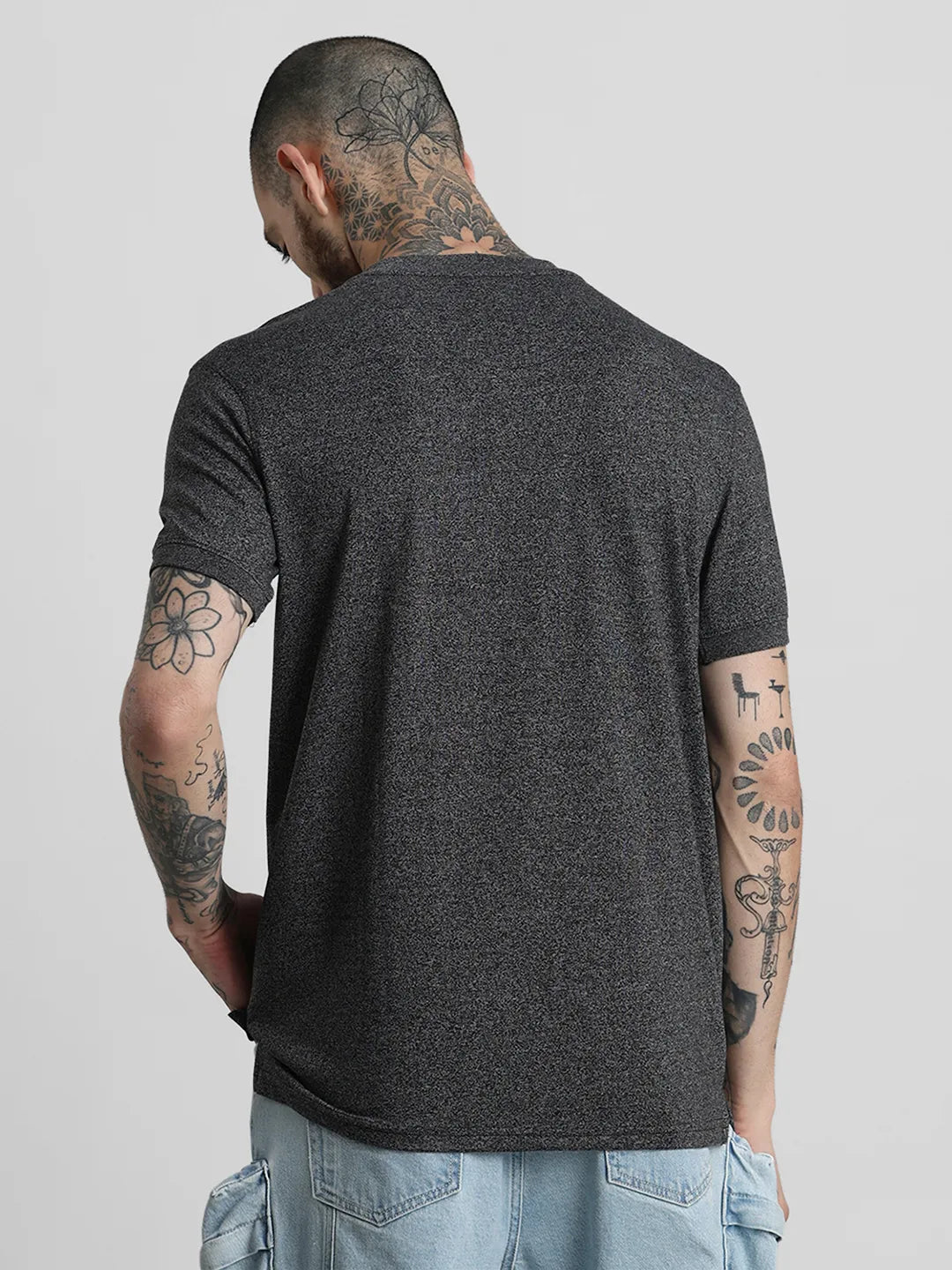 Black Solid Henley T-Shirt