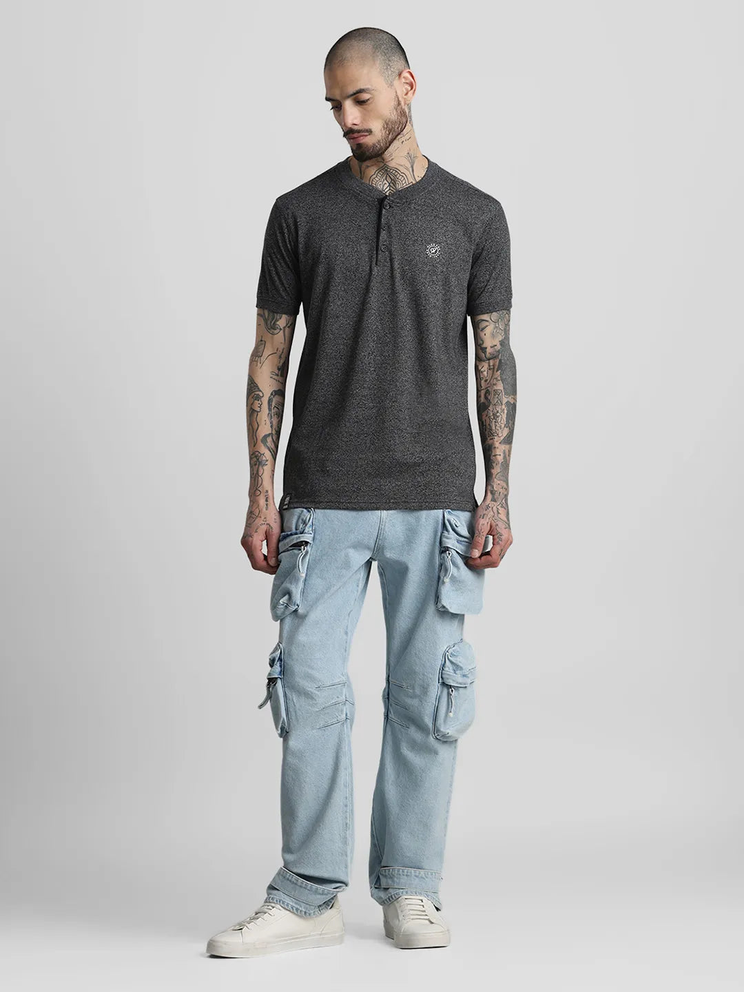 Black Solid Henley T-Shirt