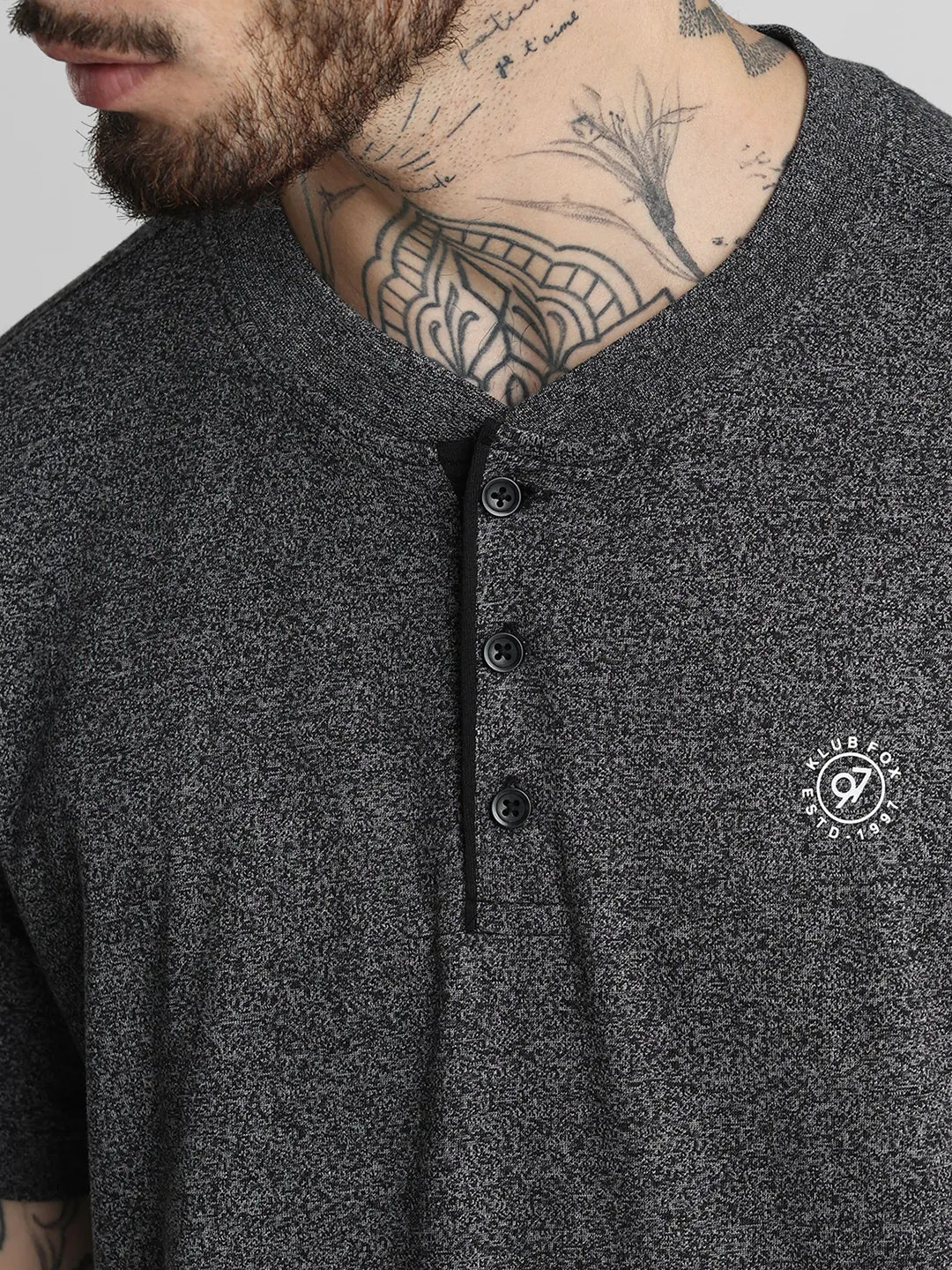 Black Solid Henley T-Shirt