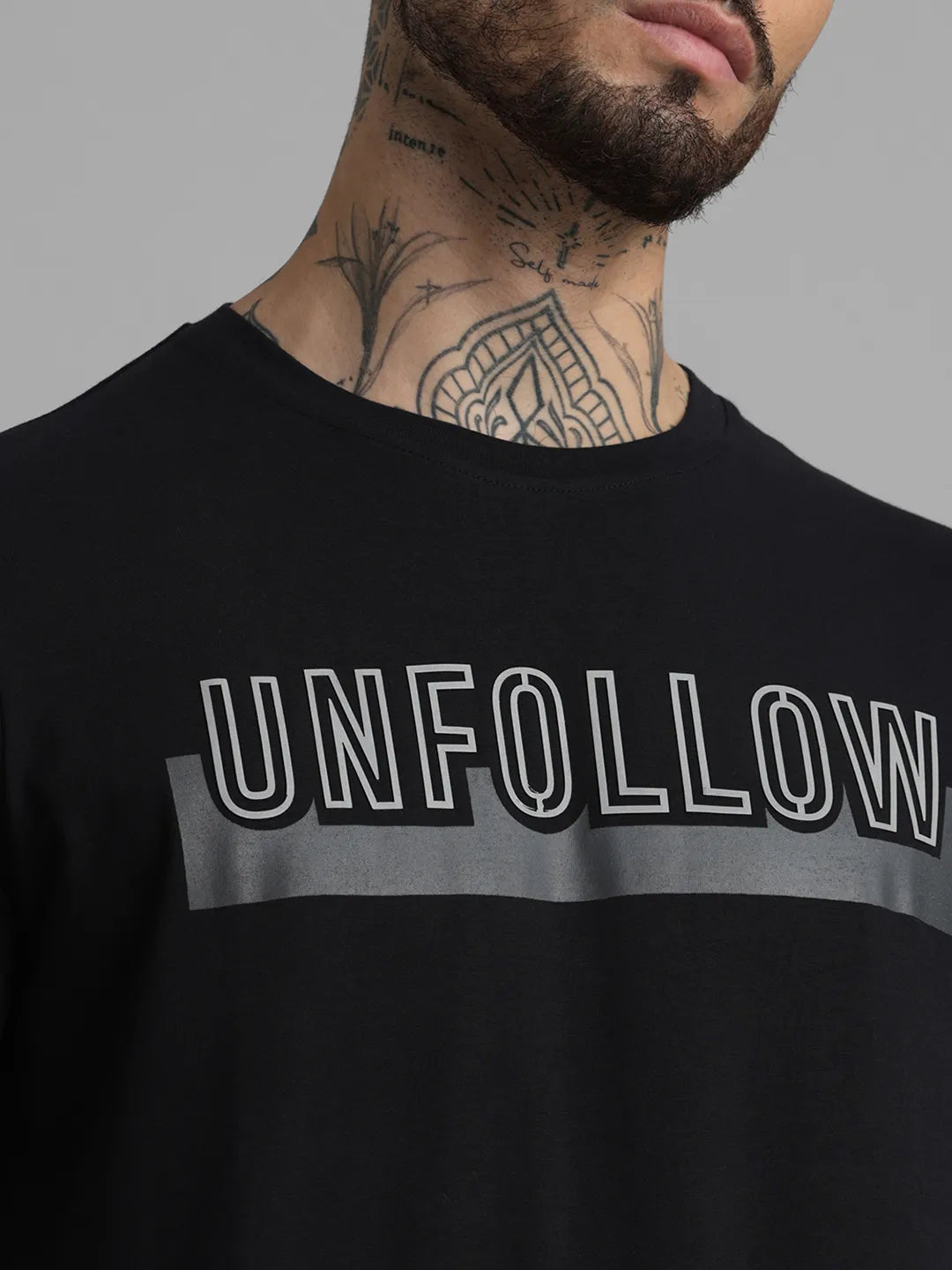 Black Printed Round Neck T-Shirt