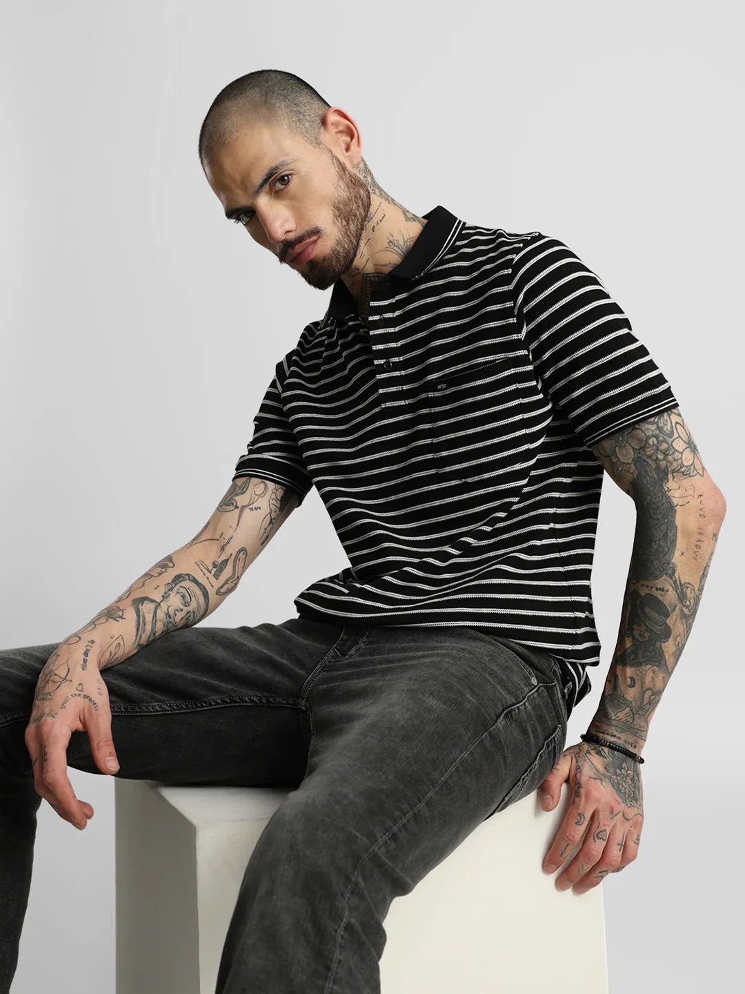 Black Striped Polo T-Shirt