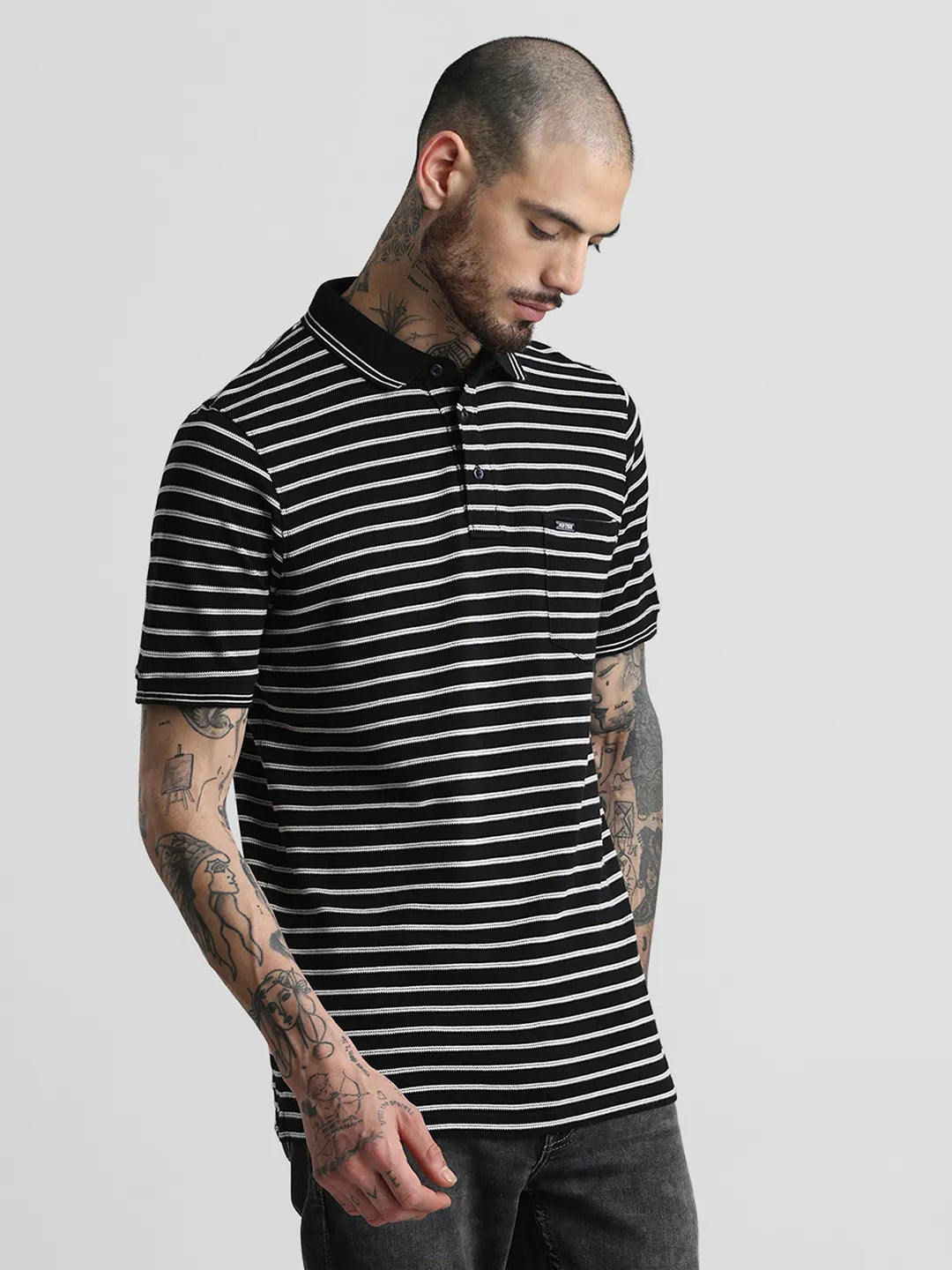 Black Striped Polo T-Shirt