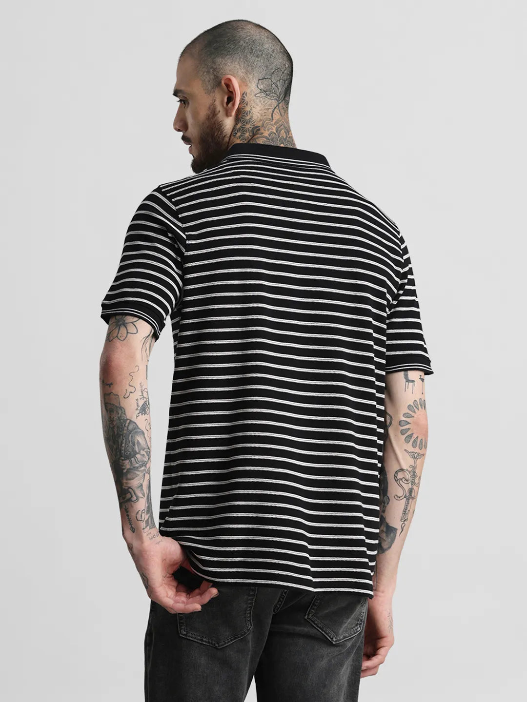 Black Striped Polo T-Shirt