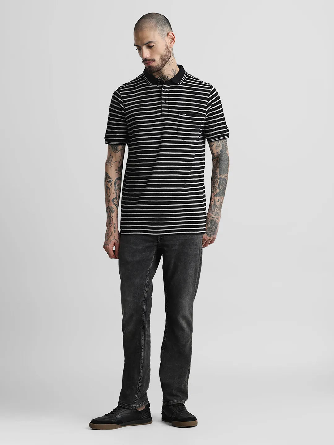 Black Striped Polo T-Shirt