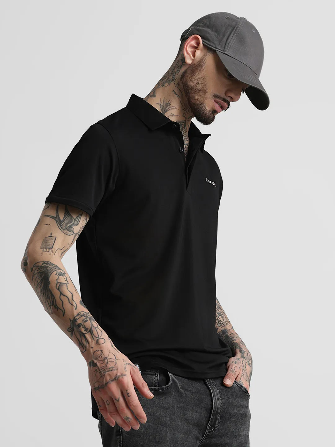 Black Printed Polo T-Shirt