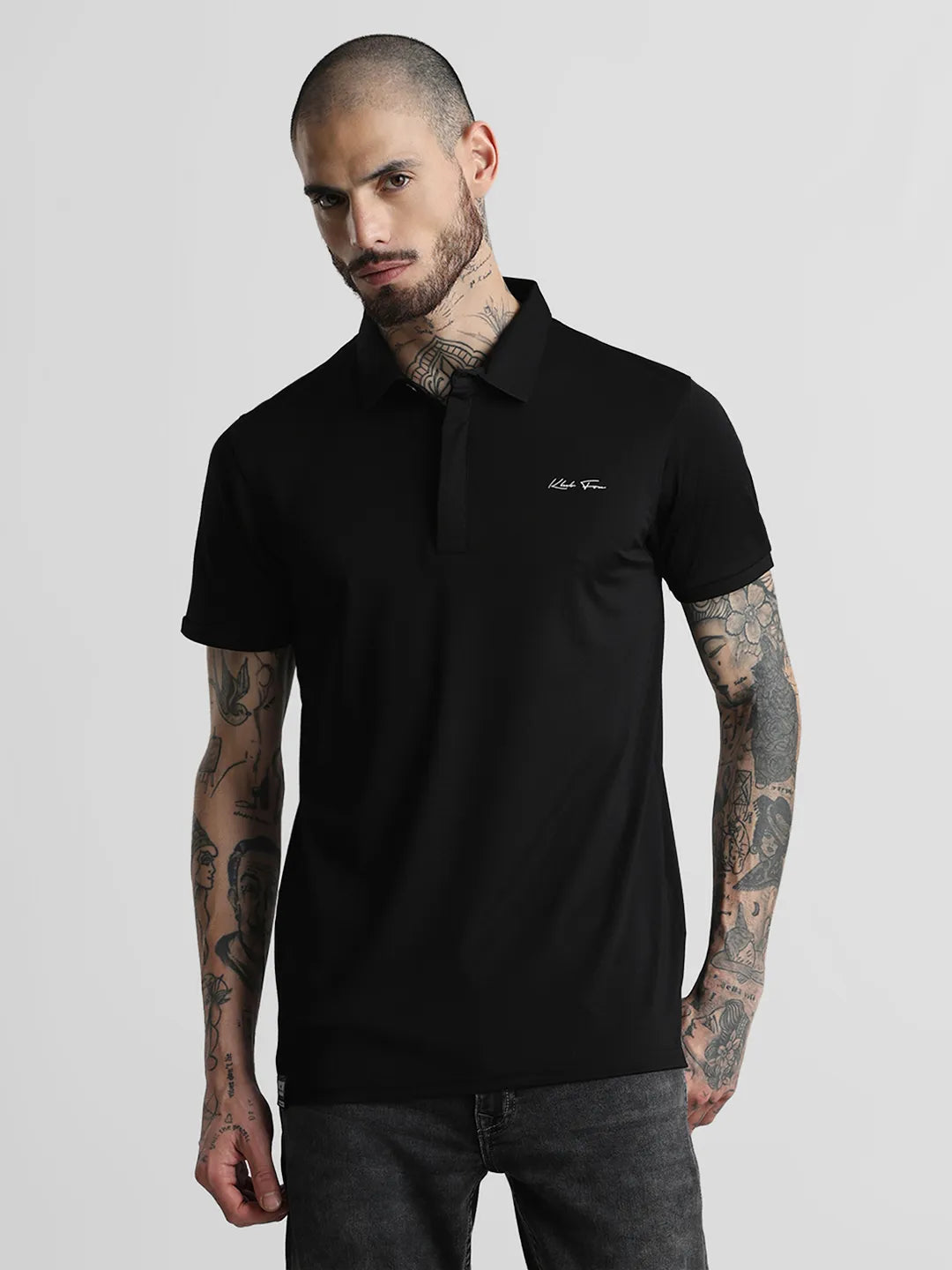 Black Printed Polo T-Shirt