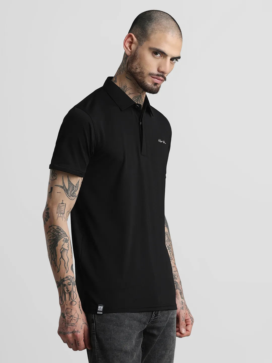 Black Printed Polo T-Shirt