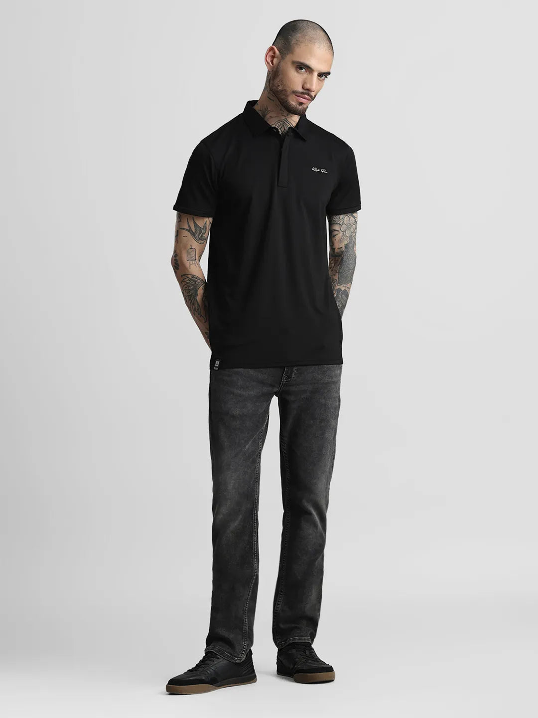 Black Printed Polo T-Shirt