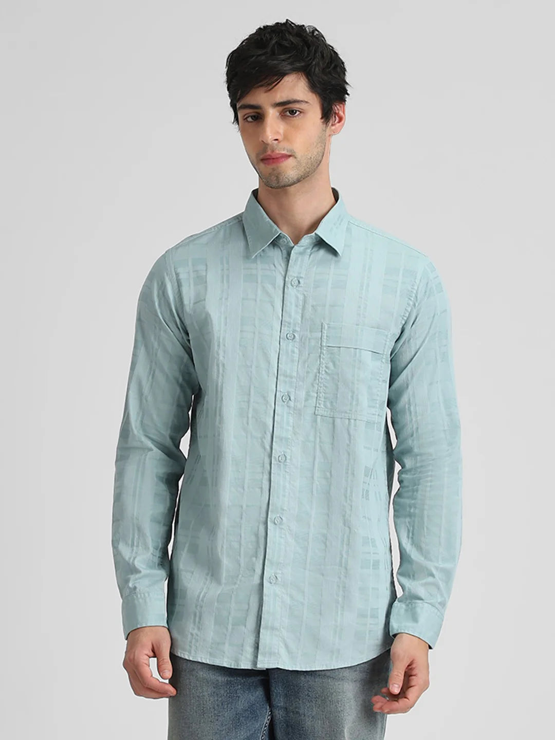 Teal Blue Textured Shirt