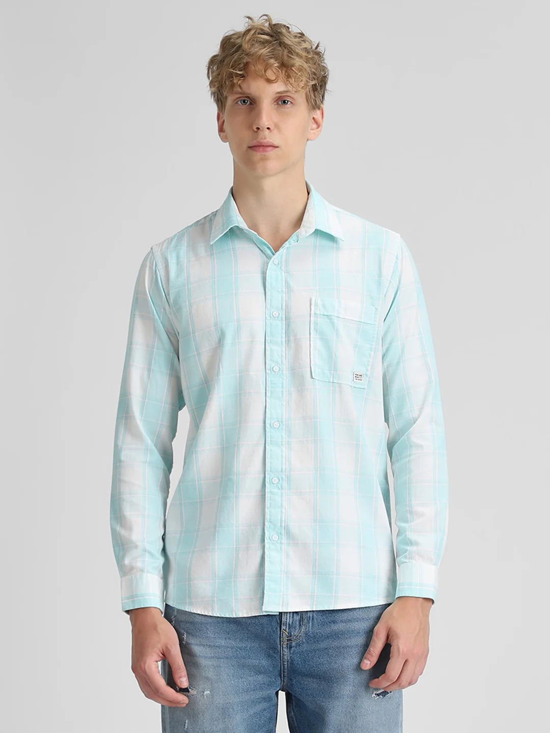Teal Blue Checks Shirt