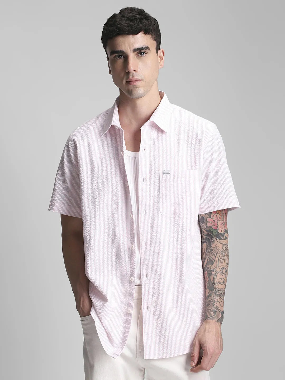 Pink Striped Textured Shirt