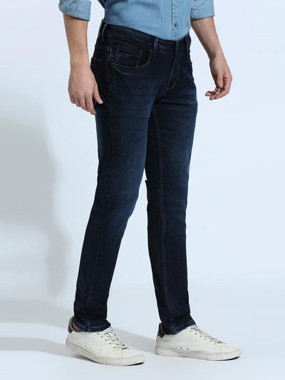Stretchable Space Blue Cloud Slim Fit Jeans
