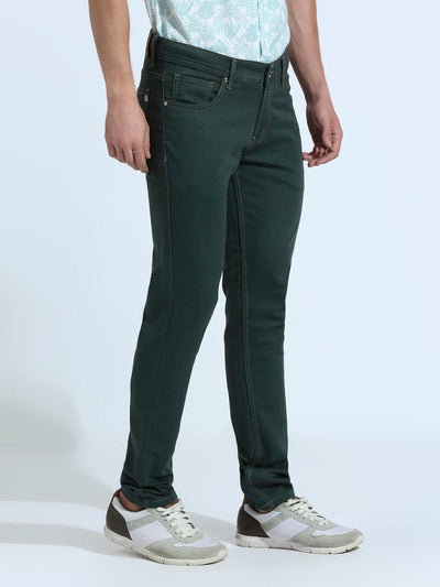 Stretchable Minimal X Forest Olive Slim Fit Jeans