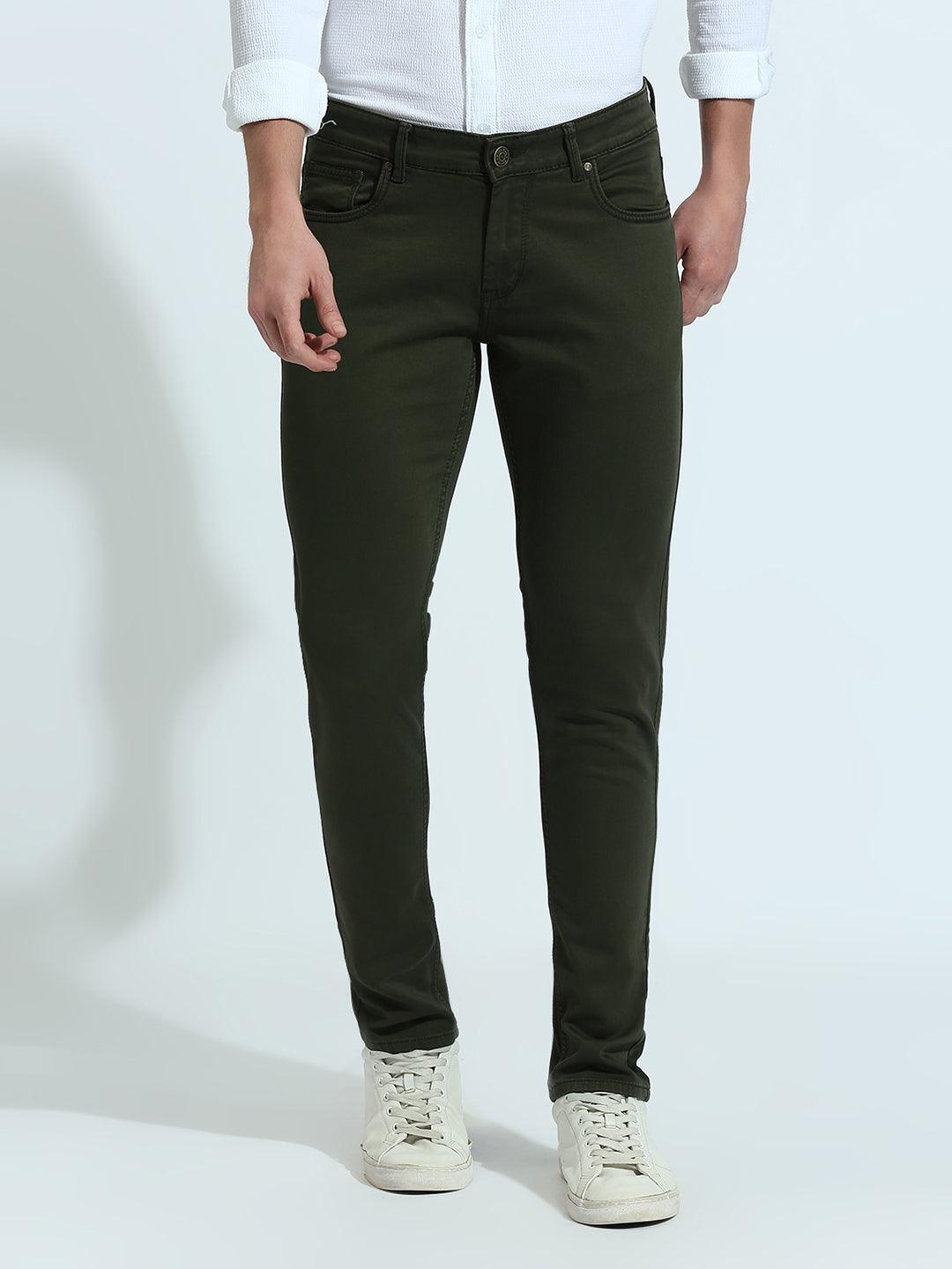 Stretchable Bottle Green Skinny Fit Jeans