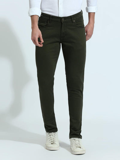 Stretchable Bottle Green Skinny Fit Jeans