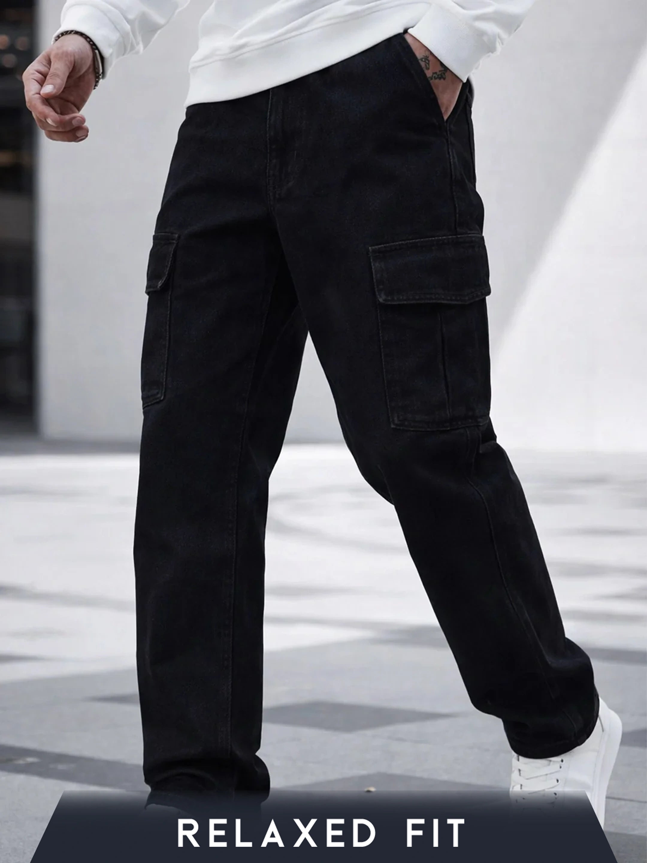 Dark Knight Black Relaxed Fit Denim Cargo