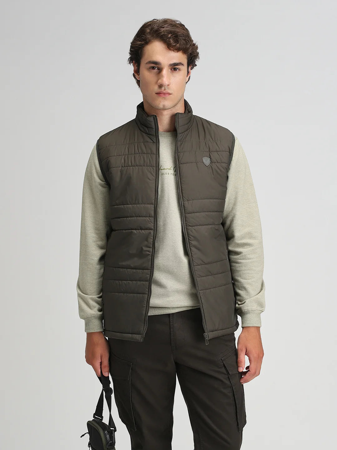 Olive Solid Puffer Regular Fit Jacket