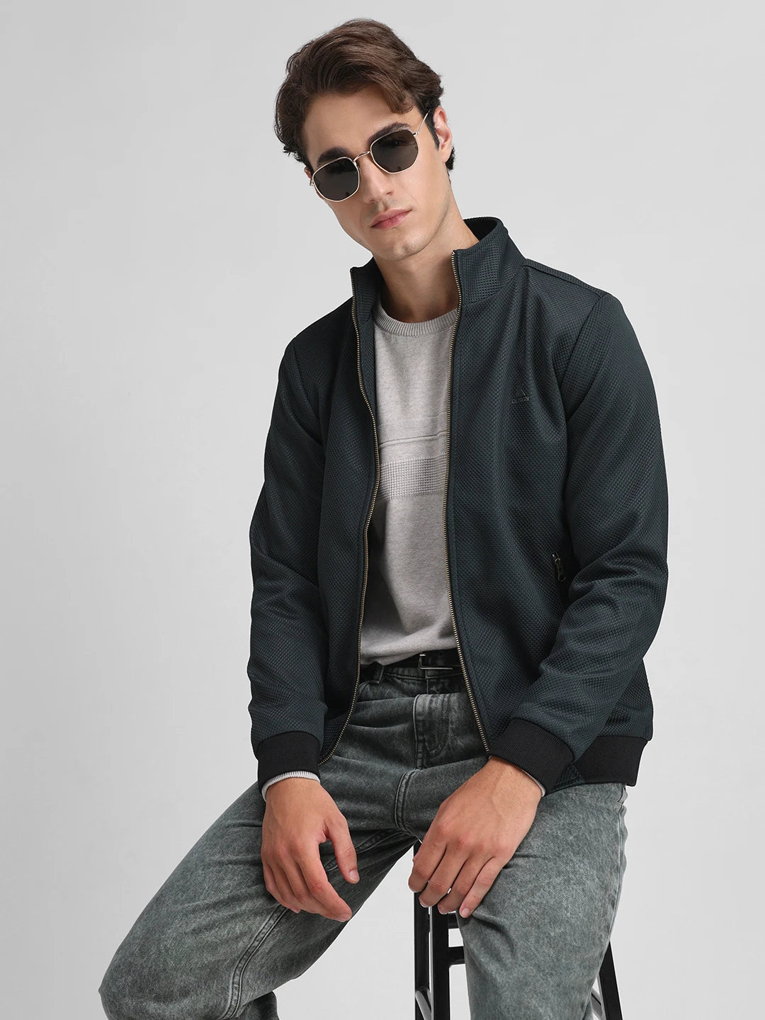Bottle Green Zipper Regular Fit Jacket