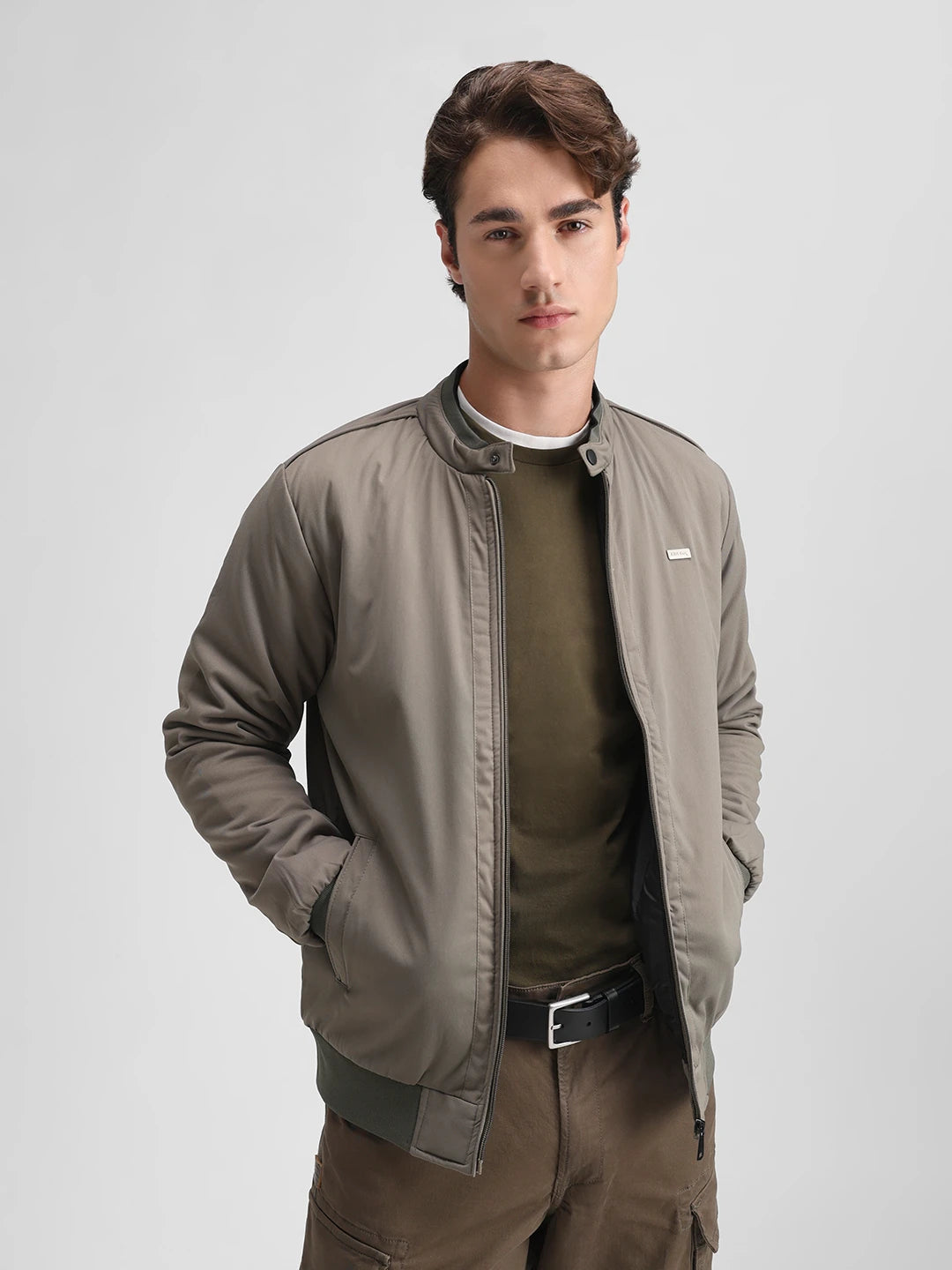 Lt.Olive Solid Regular Fit Jacket