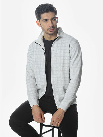 Ecru Melange Checked Regular Fit Sweatshirt
