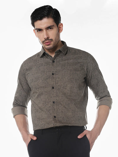 Olive Printed Slim Fit Shirt