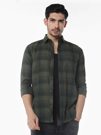 Olive Checked Slim Fit Shirt