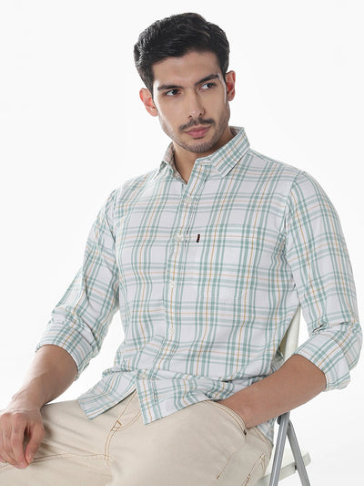 Green Checked Slim Fit Shirt