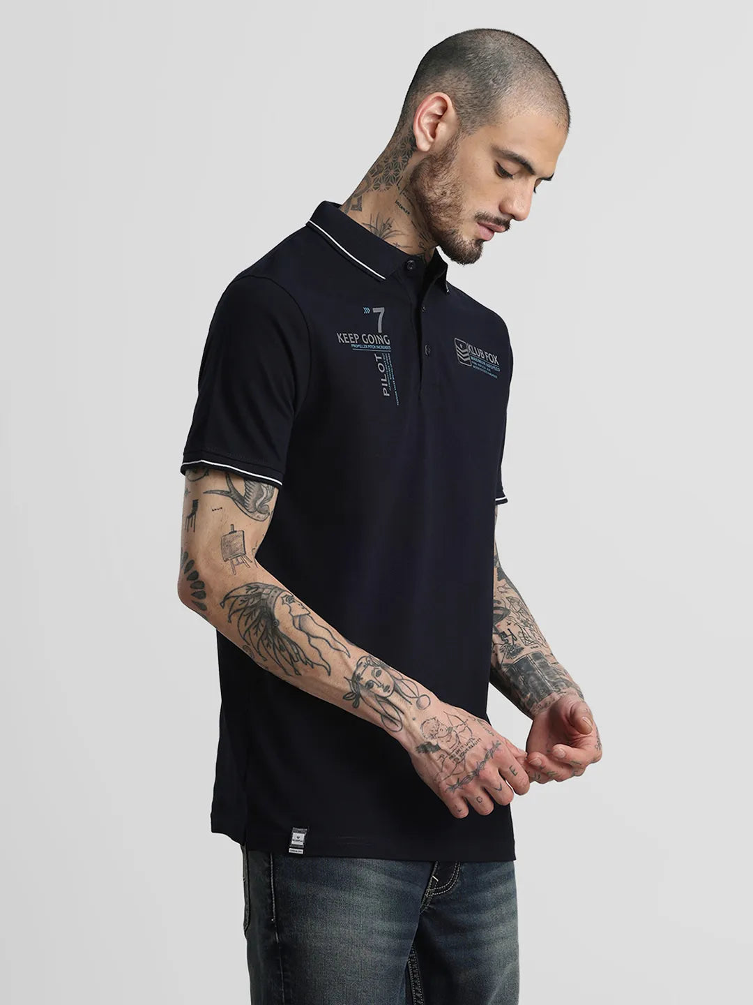 Navy Printed Polo T-Shirt