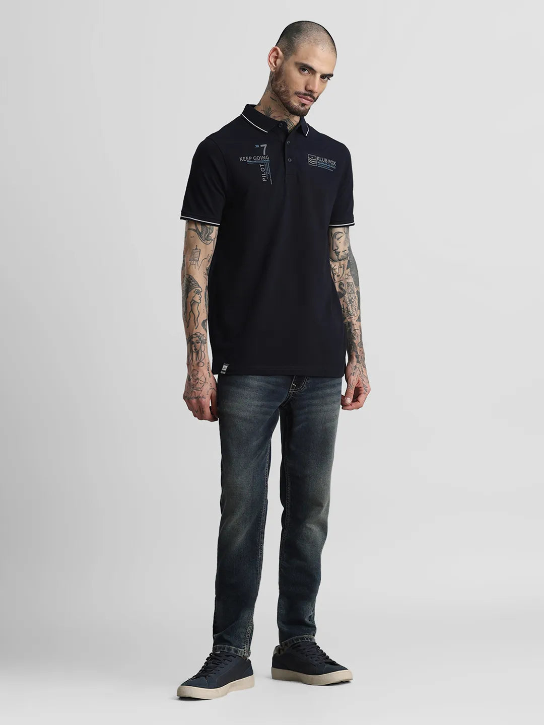 Navy Printed Polo T-Shirt