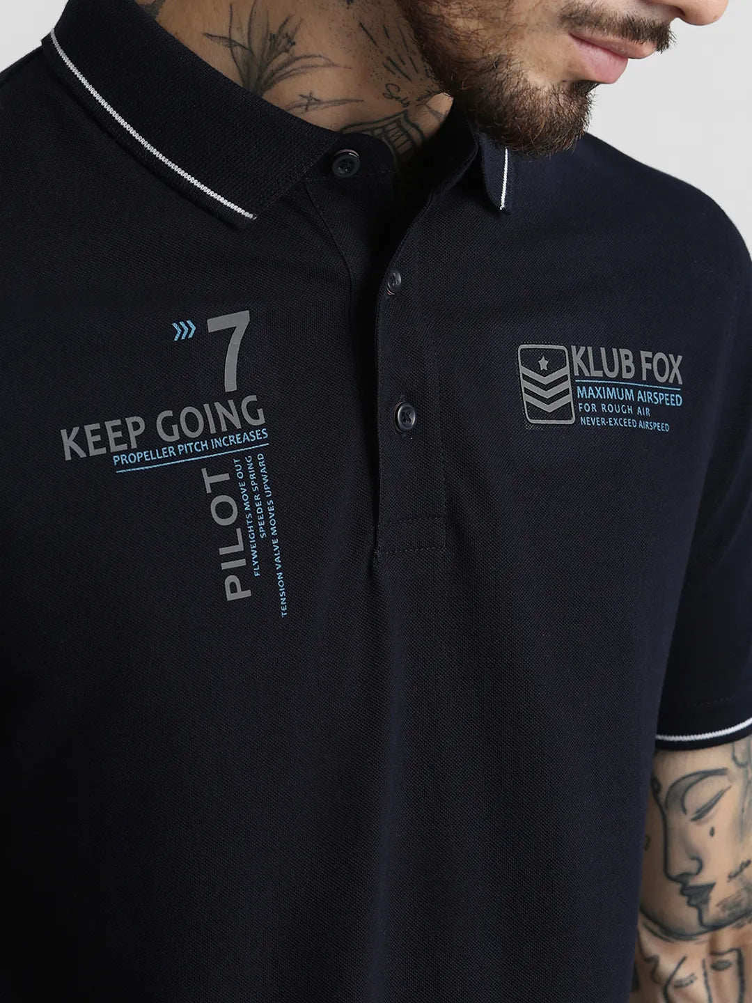 Navy Printed Polo T-Shirt