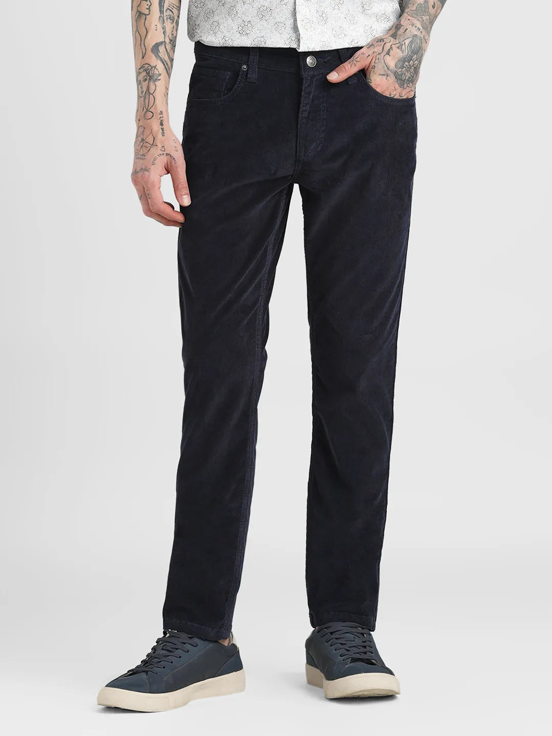 Navy Narrow Fit Corduroy Trouser