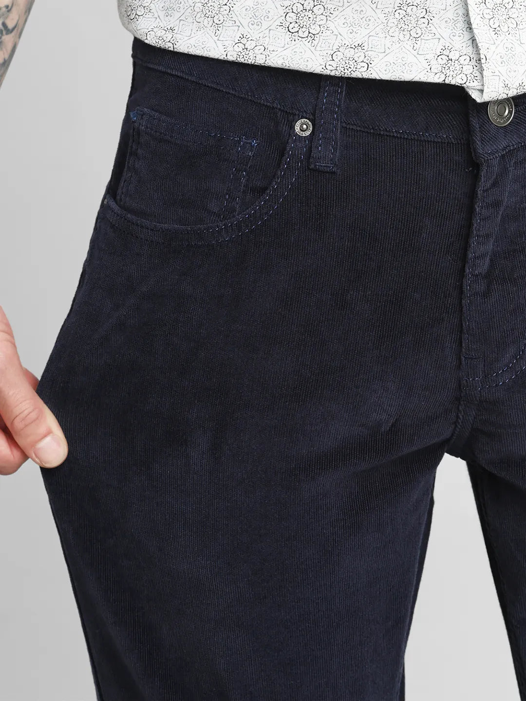Navy Narrow Fit Corduroy Trouser
