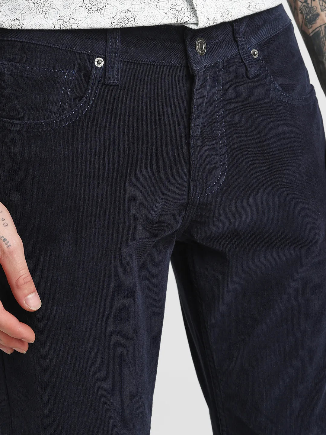 Navy Narrow Fit Corduroy Trouser