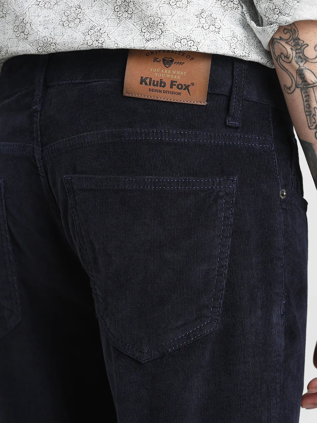 Navy Narrow Fit Corduroy Trouser
