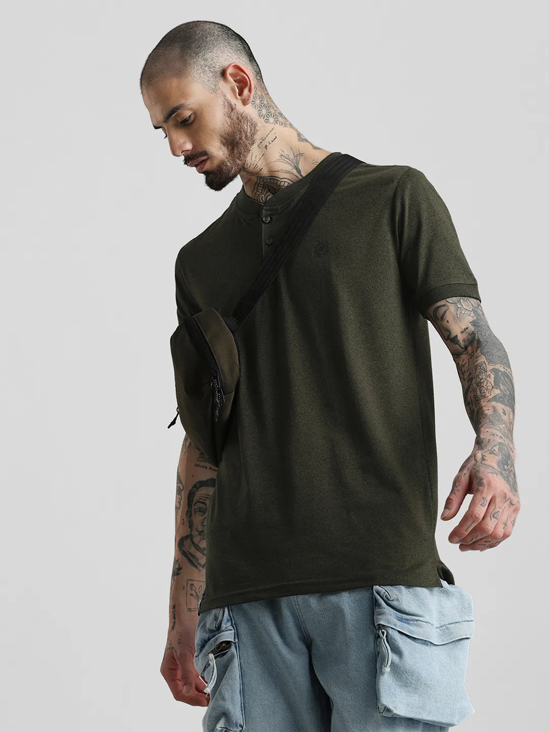 Olive Solid Henley T-Shirt