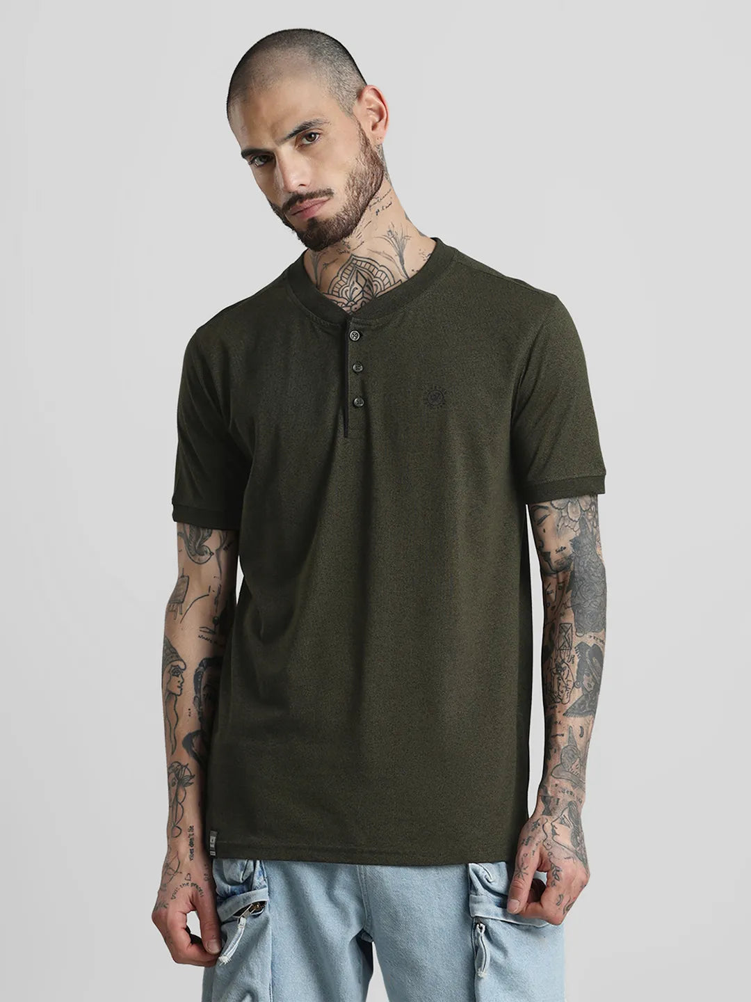 Olive Solid Henley T-Shirt