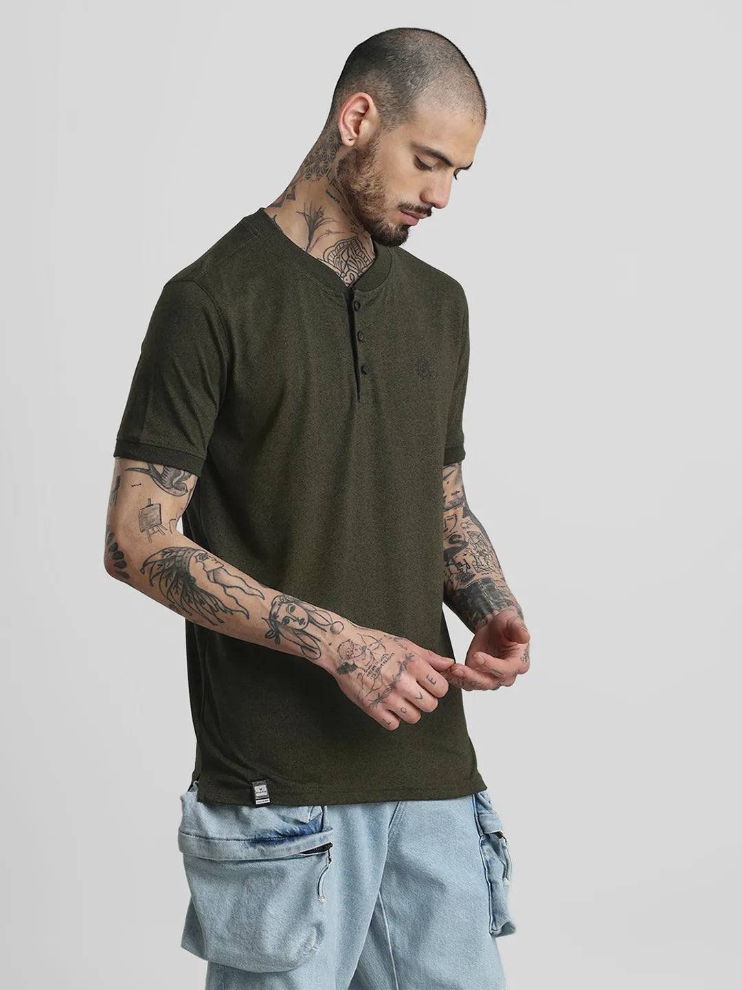 Olive Solid Henley T-Shirt