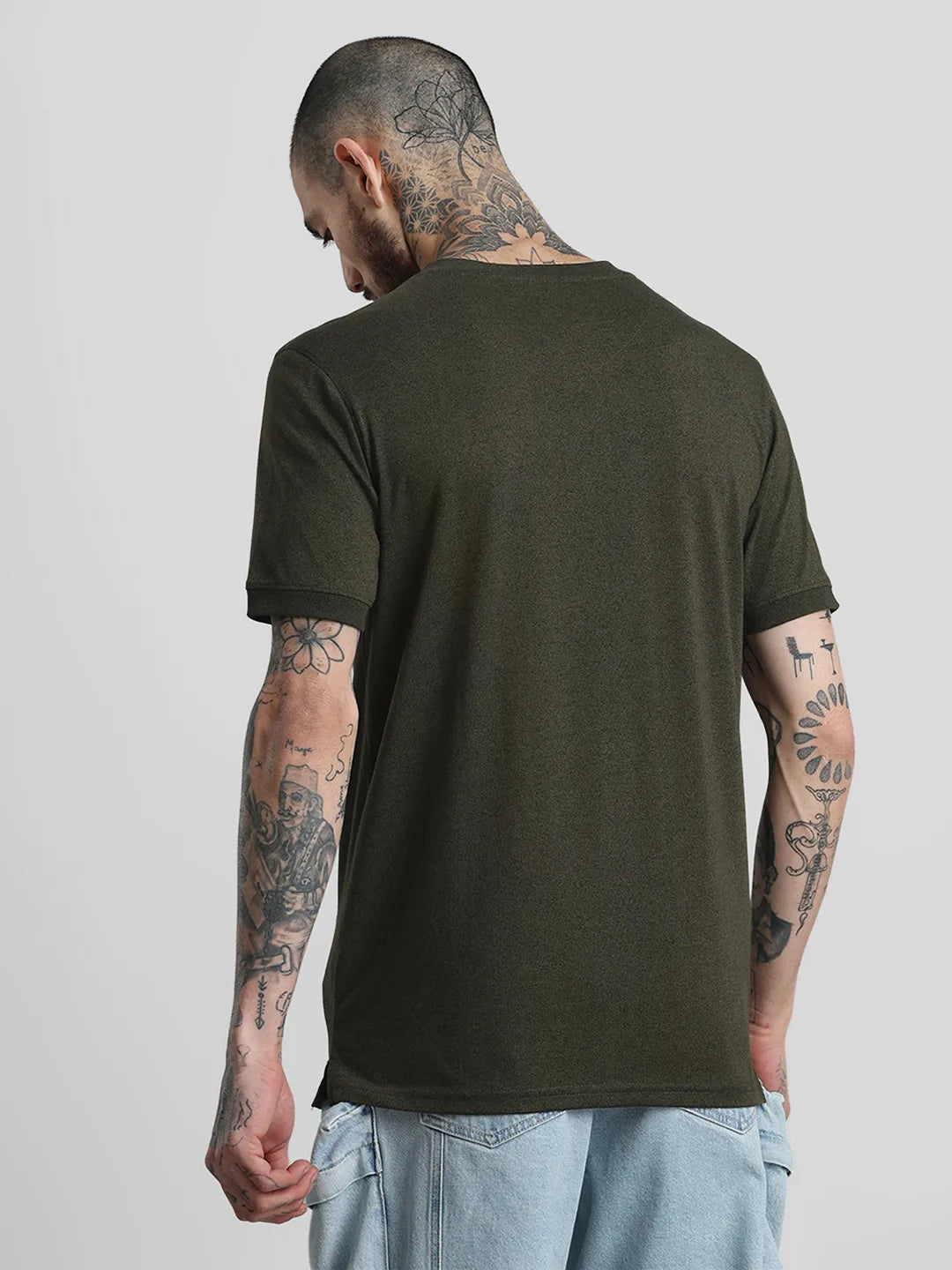 Olive Solid Henley T-Shirt
