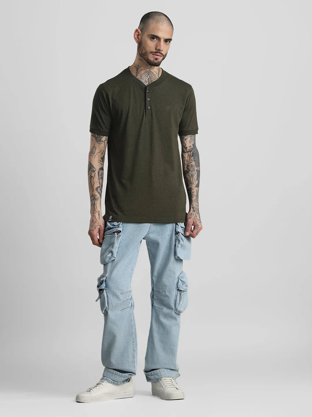 Olive Solid Henley T-Shirt