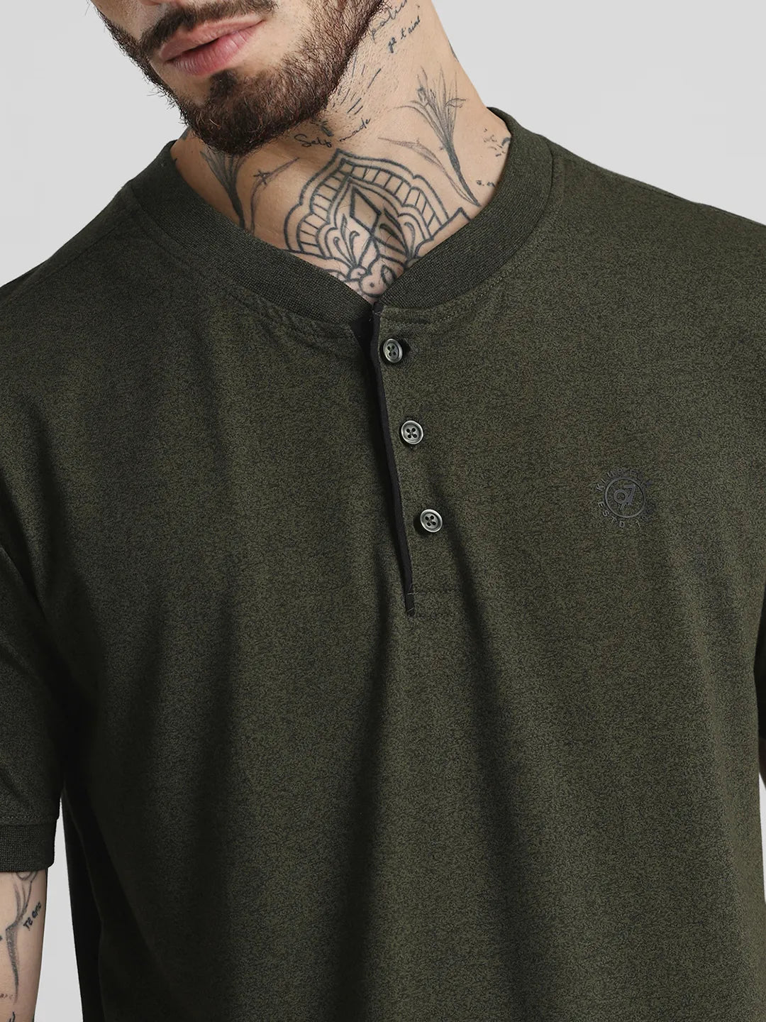 Olive Solid Henley T-Shirt