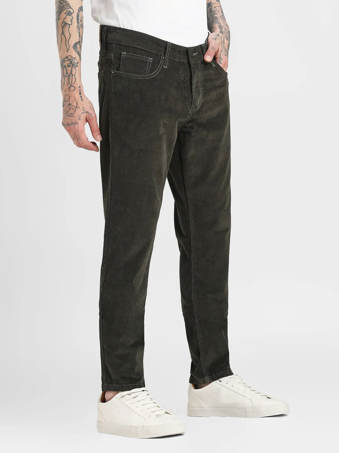 Olive Narrow Fit Corduroy Trouser