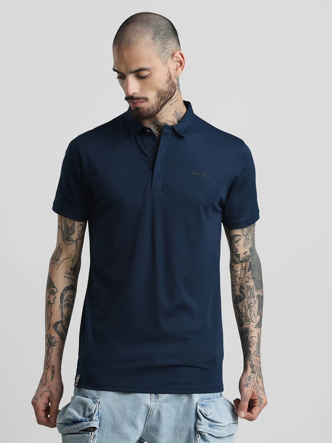 Peacock Blue Printed Polo T-Shirt