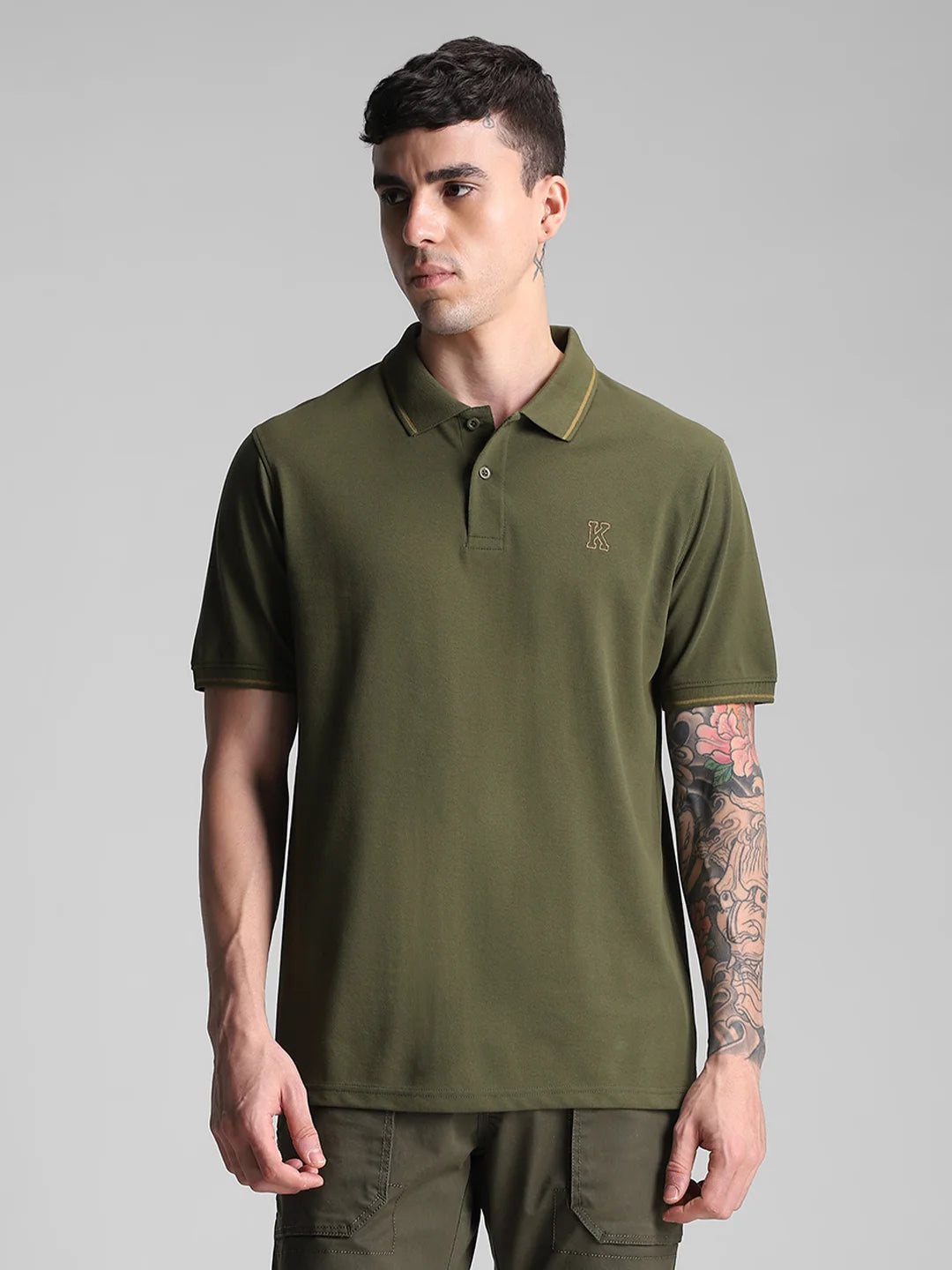 Olive Embroidered Polo T-Shirt