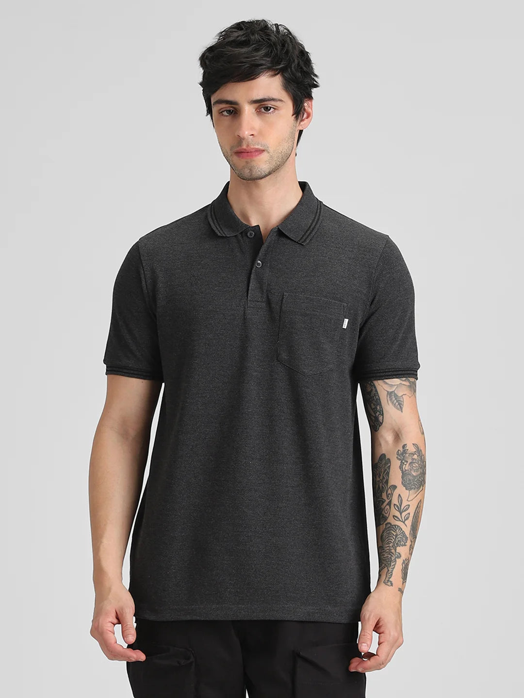 Anthra Melange Pocket Polo T-Shirt