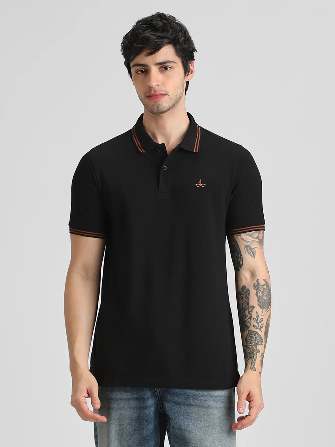 Black Embroidered Solid Polo T-Shirt
