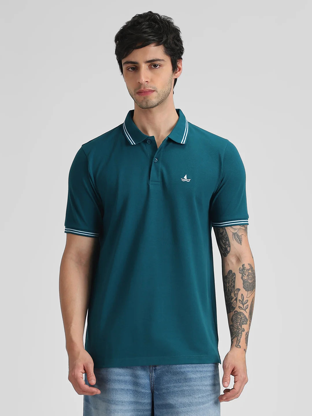 Emerald Embroidered Solid Polo T-Shirt
