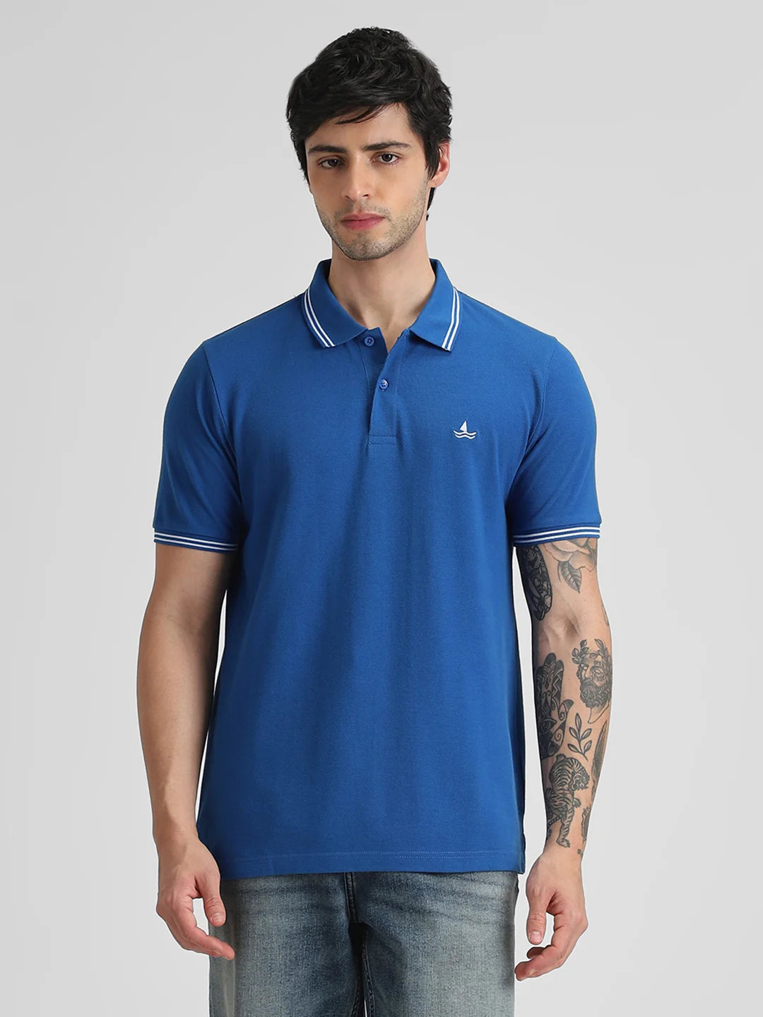 Royal Blue Embroidered Solid Polo T-Shirt